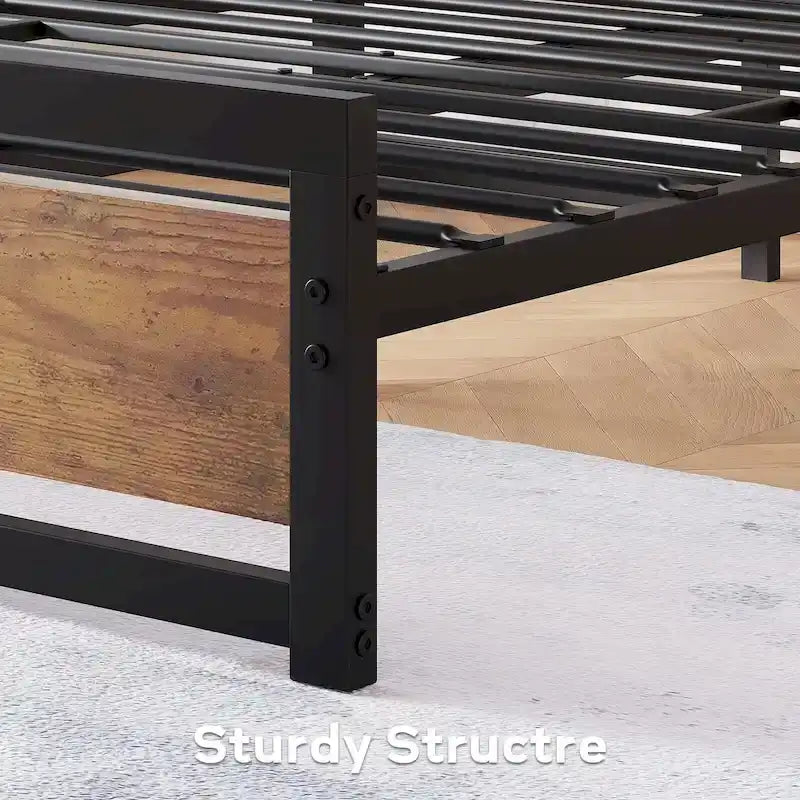 Bed Frame Platform with Headboard, No Box Spring Needed, Load Up to 700Lbs, Rustic Brown