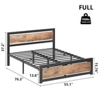 Bed Frame Platform with Headboard, No Box Spring Needed, Load Up to 700Lbs, Rustic Brown