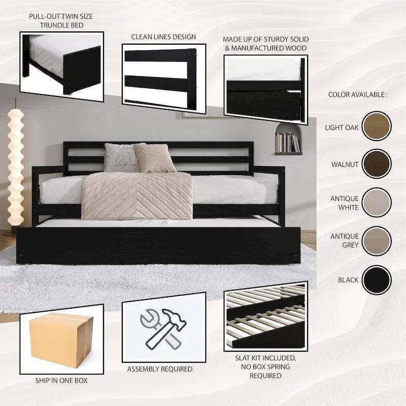 CraftPorch Rustic Wooden Twin Size Daybed With Trundle