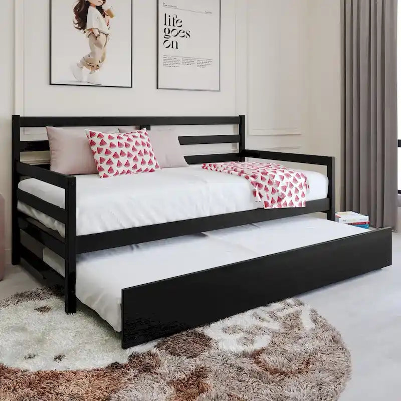 CraftPorch Rustic Wooden Twin Size Daybed With Trundle