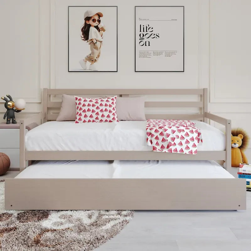 CraftPorch Rustic Wooden Twin Size Daybed With Trundle
