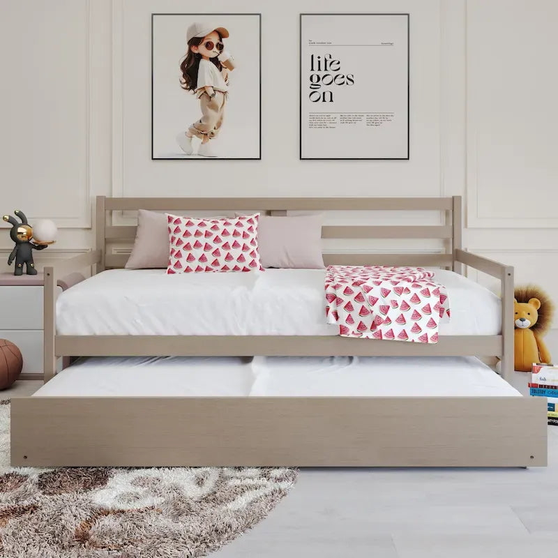 CraftPorch Rustic Wooden Twin Size Daybed With Trundle