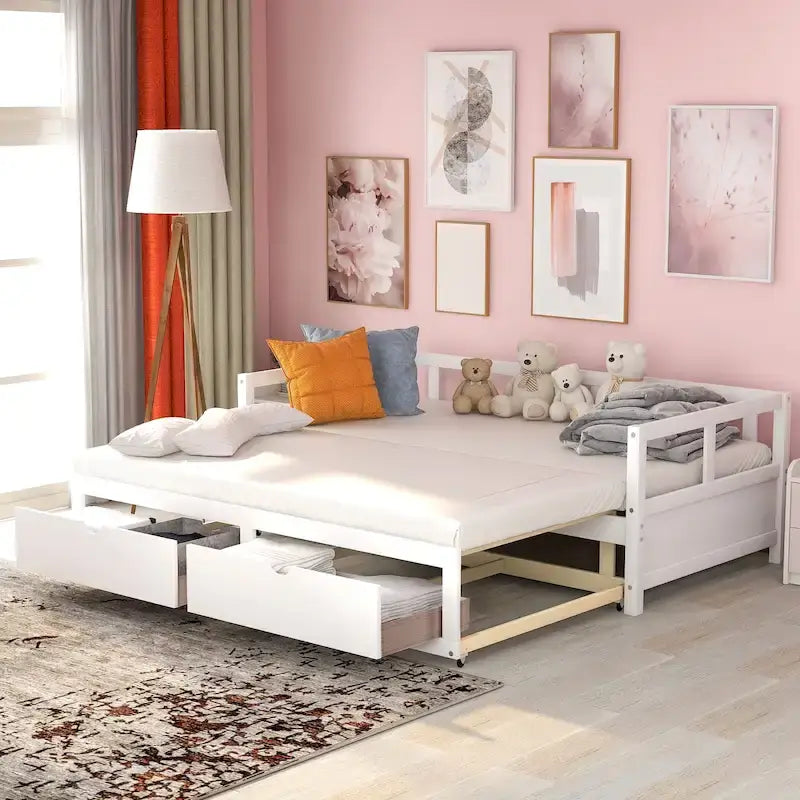 Extendable Bed Daybed with Two Drawers