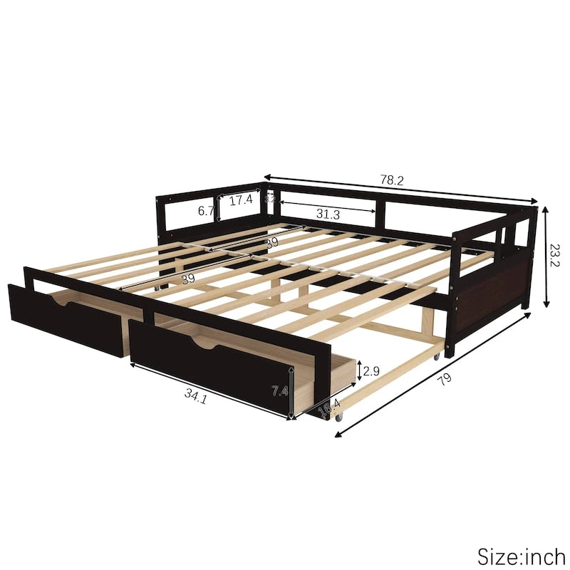 Extendable Bed Daybed with Two Drawers