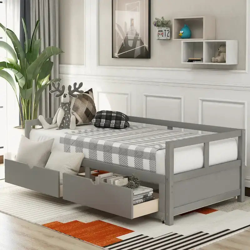 Extendable Bed Daybed with Two Drawers
