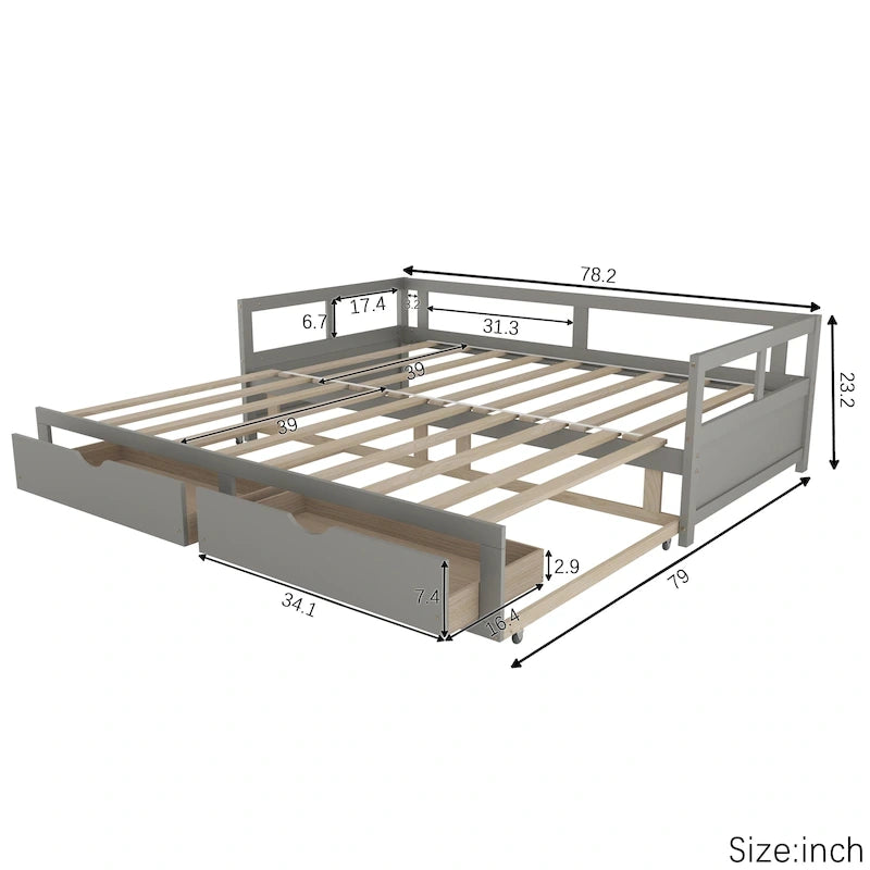 Extendable Bed Daybed with Two Drawers
