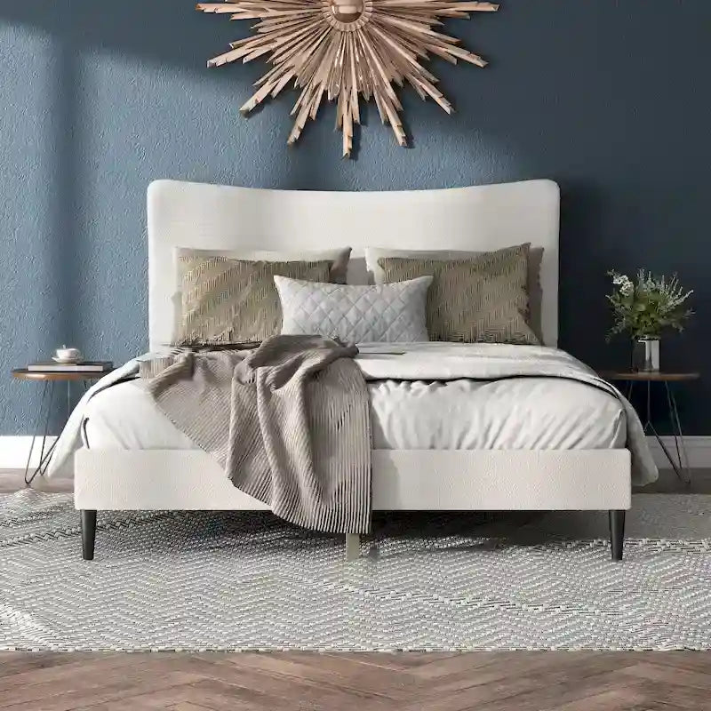 Furniture of America Gail Modern White Boucle Adjustable Queen-Size Platform Bed