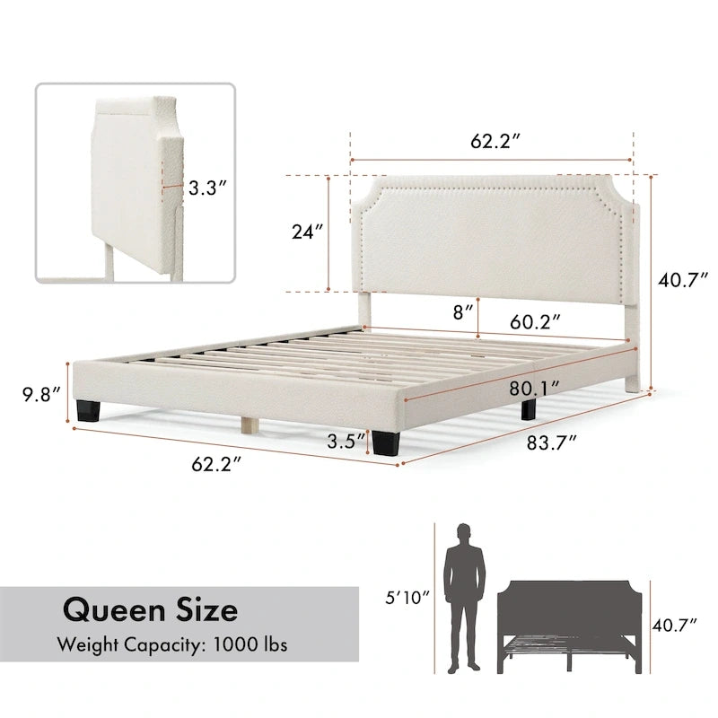 Furniture of America Gail Modern White Boucle Adjustable Queen-Size Platform Bed