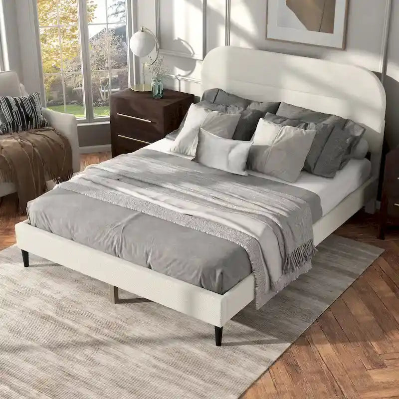 Furniture of America Gail Modern White Boucle Adjustable Queen-Size Platform Bed