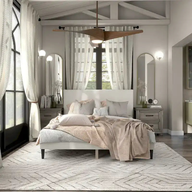 Furniture of America Gail Modern White Boucle Adjustable Queen-Size Platform Bed