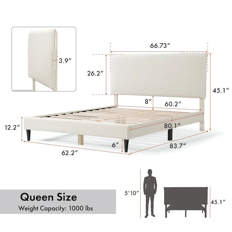 Furniture of America Gail Modern White Boucle Adjustable Queen-Size Platform Bed