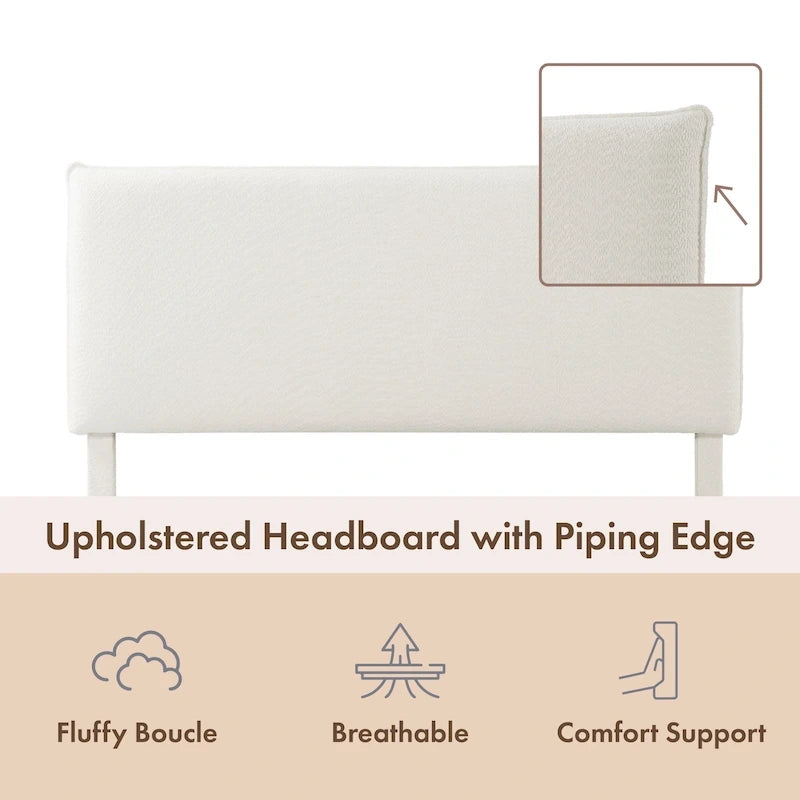 Furniture of America Gail Modern White Boucle Adjustable Queen-Size Platform Bed