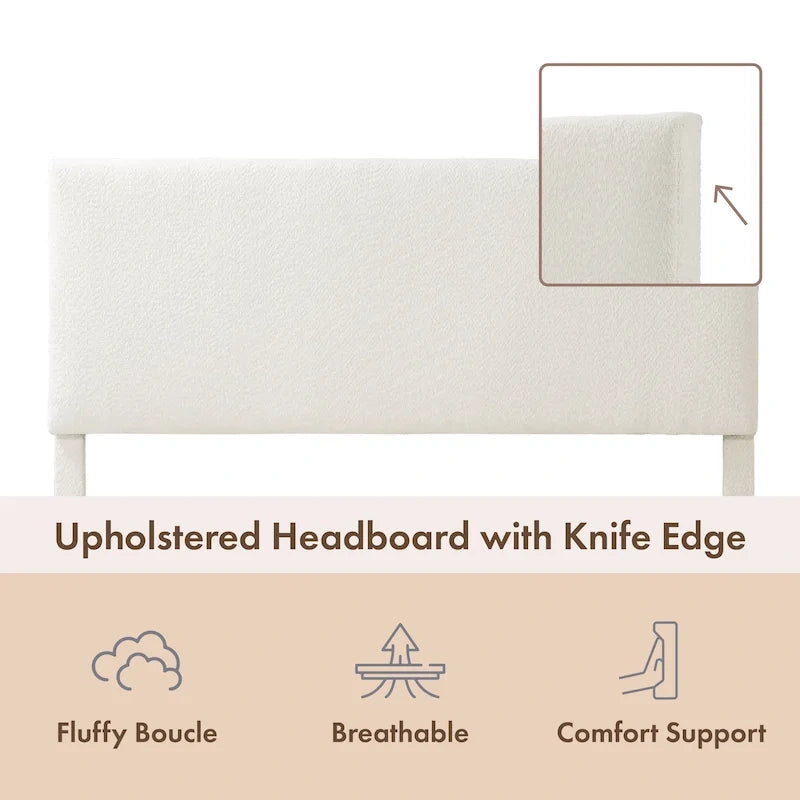 Furniture of America Gail Modern White Boucle Adjustable Queen-Size Platform Bed