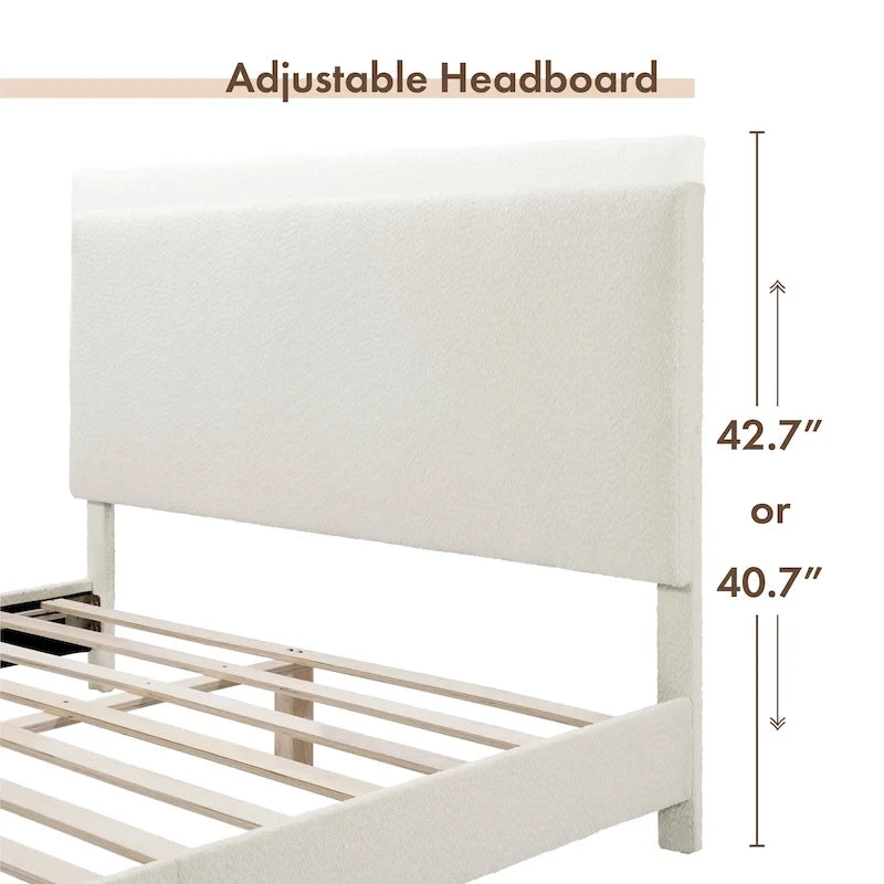 Furniture of America Gail Modern White Boucle Adjustable Queen-Size Platform Bed