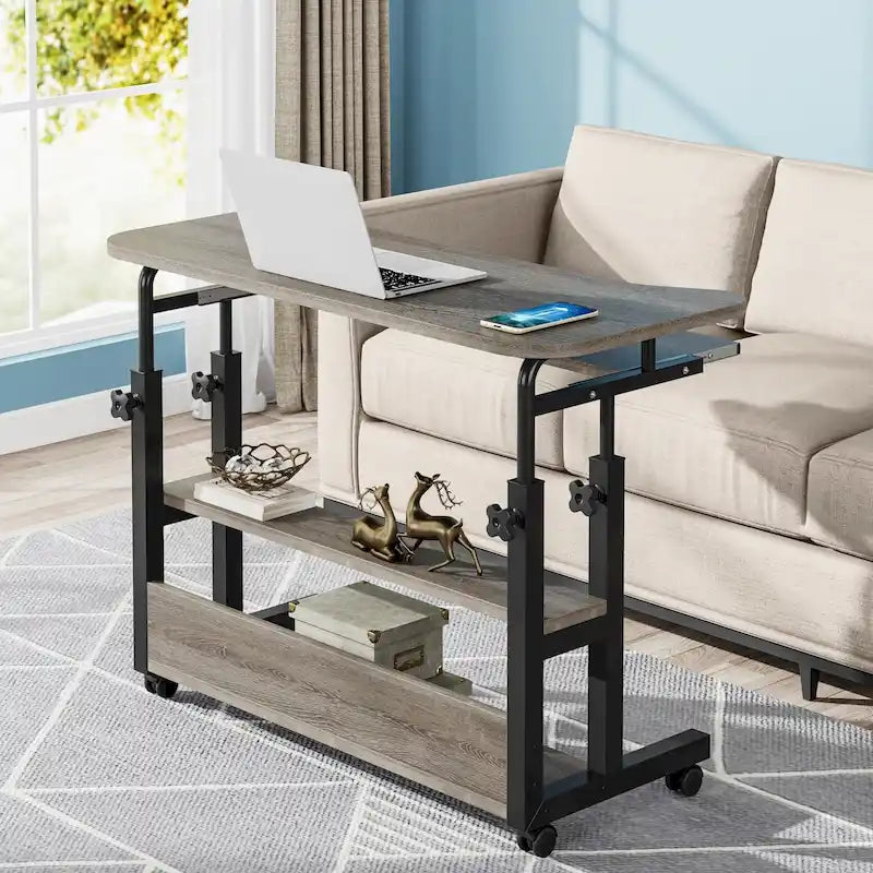 Height Adjustable Portable Desk with Charging Station, Sofa Couch Bedside Laptop Table