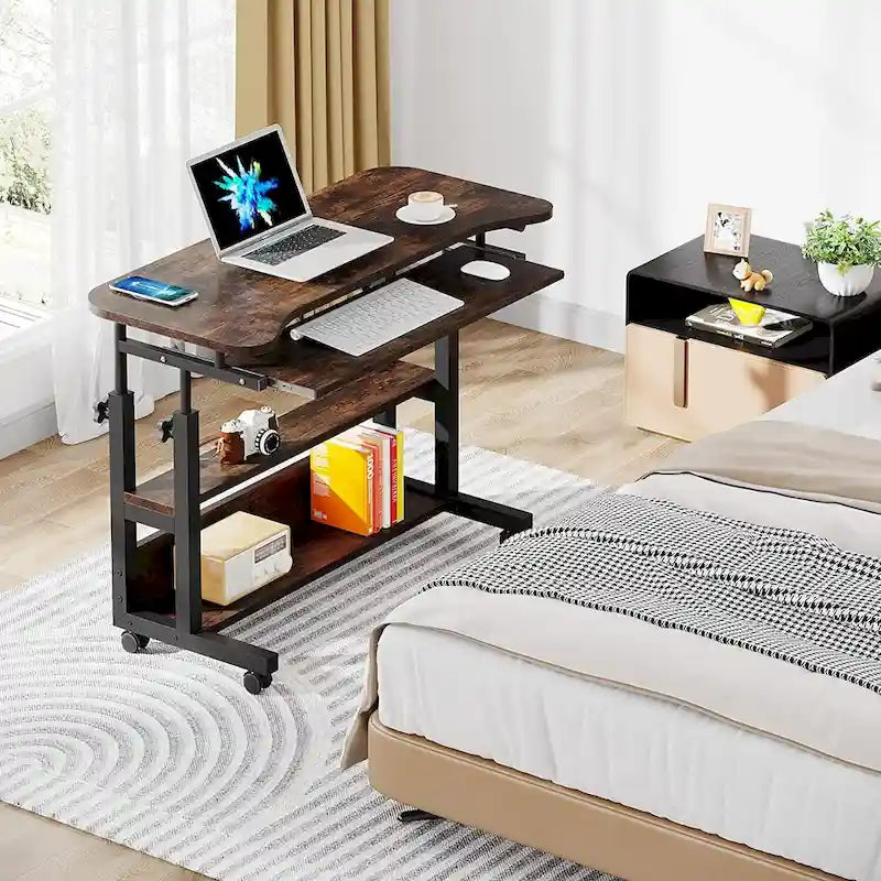 Height Adjustable Portable Desk with Charging Station, Sofa Couch Bedside Laptop Table