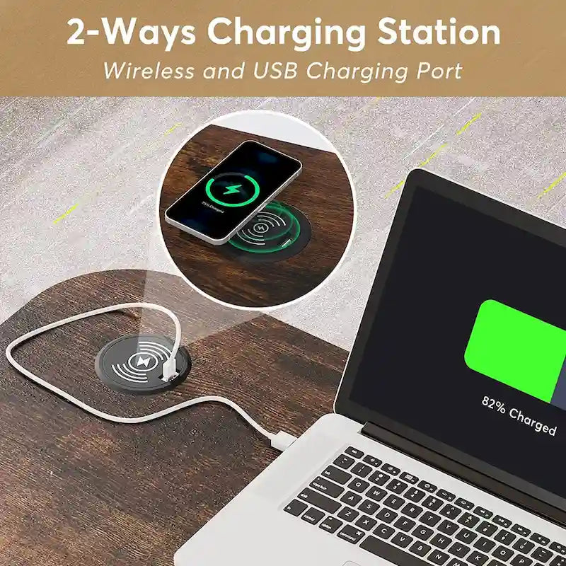 Height Adjustable Portable Desk with Charging Station, Sofa Couch Bedside Laptop Table