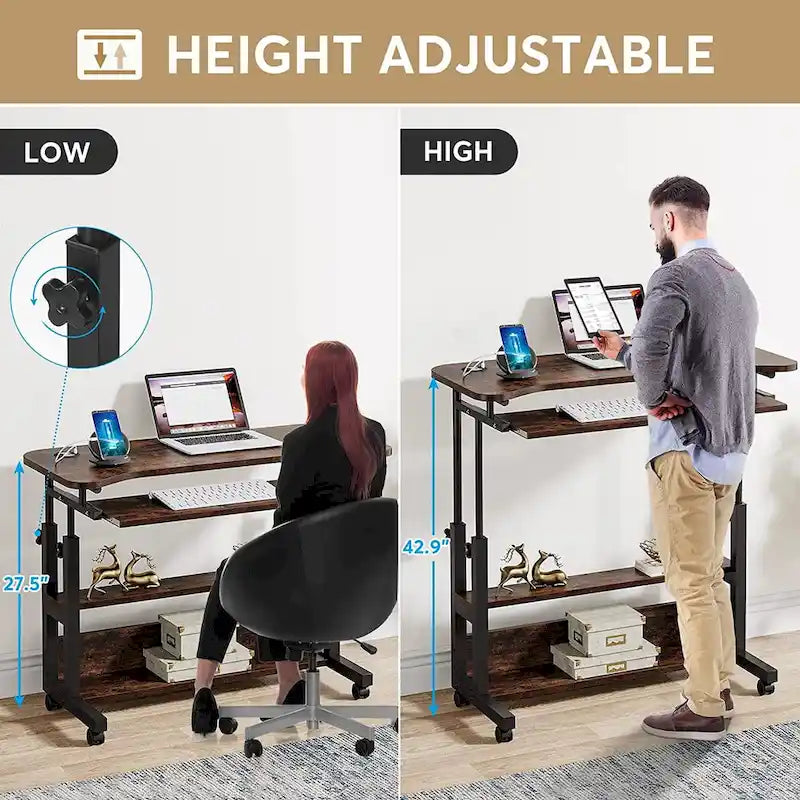 Height Adjustable Portable Desk with Charging Station, Sofa Couch Bedside Laptop Table