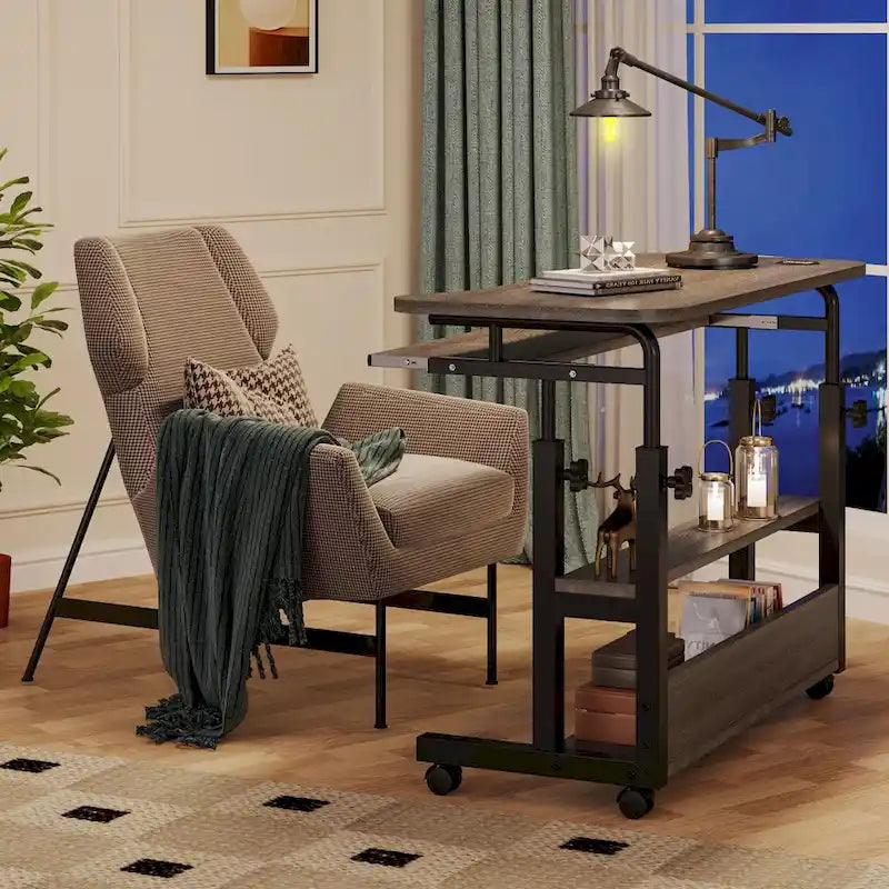 Height Adjustable Portable Desk with Charging Station, Sofa Couch Bedside Laptop Table