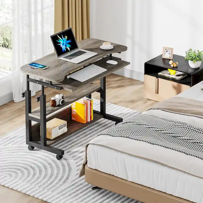 Height Adjustable Portable Desk with Charging Station, Sofa Couch Bedside Laptop Table