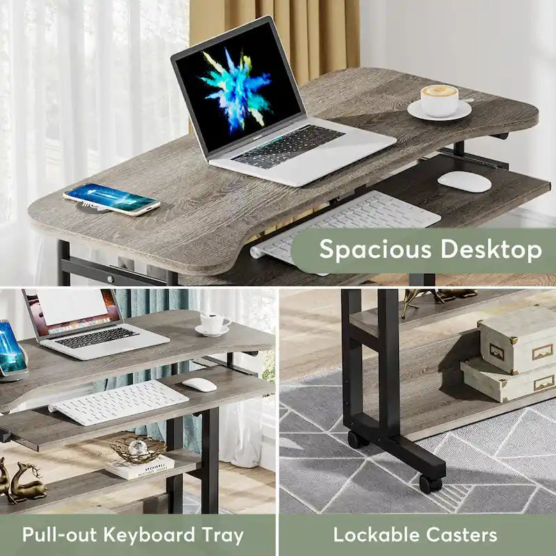 Height Adjustable Portable Desk with Charging Station, Sofa Couch Bedside Laptop Table