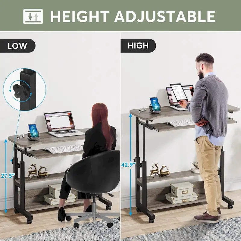 Height Adjustable Portable Desk with Charging Station, Sofa Couch Bedside Laptop Table