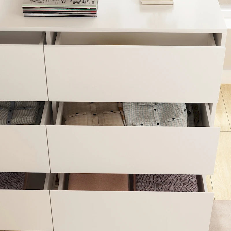 32.7H Rotating Dresser and Desk 6 Drawer Dresser Makeup Vanity White/Black