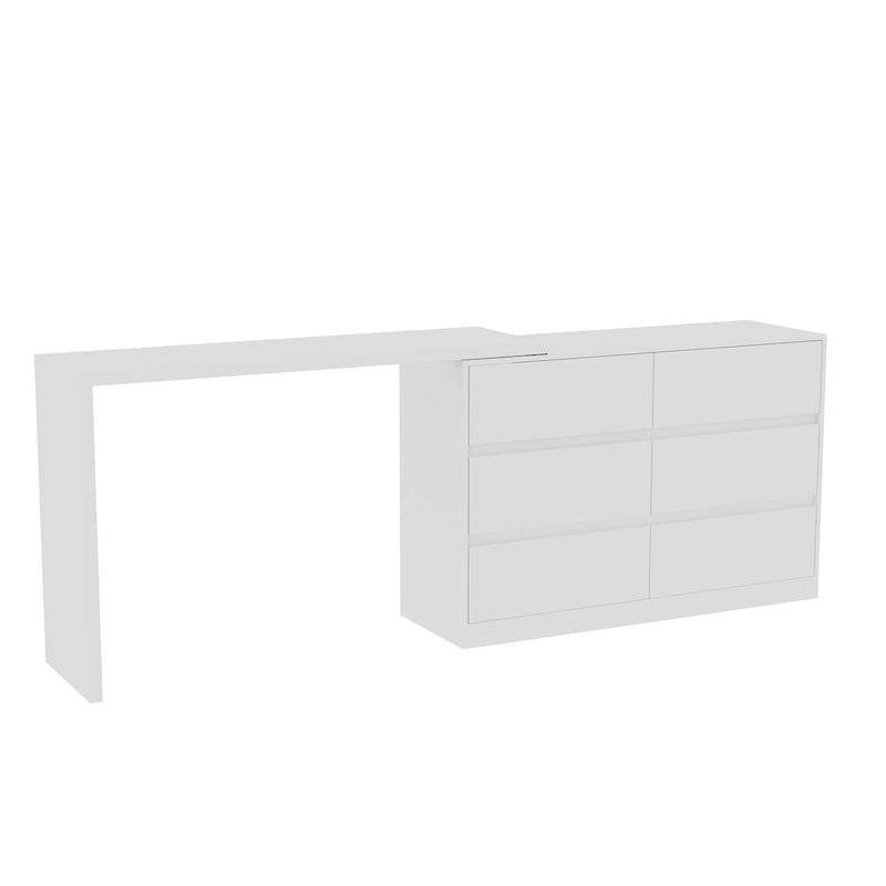 32.7H Rotating Dresser and Desk 6 Drawer Dresser Makeup Vanity White/Black