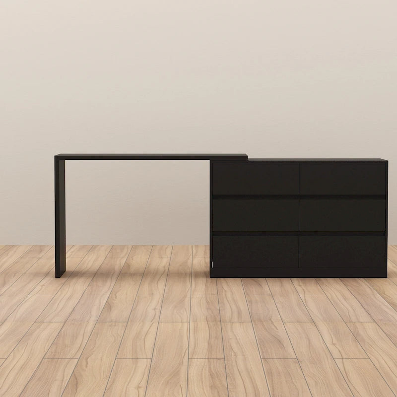 32.7H Rotating Dresser and Desk 6 Drawer Dresser Makeup Vanity White/Black