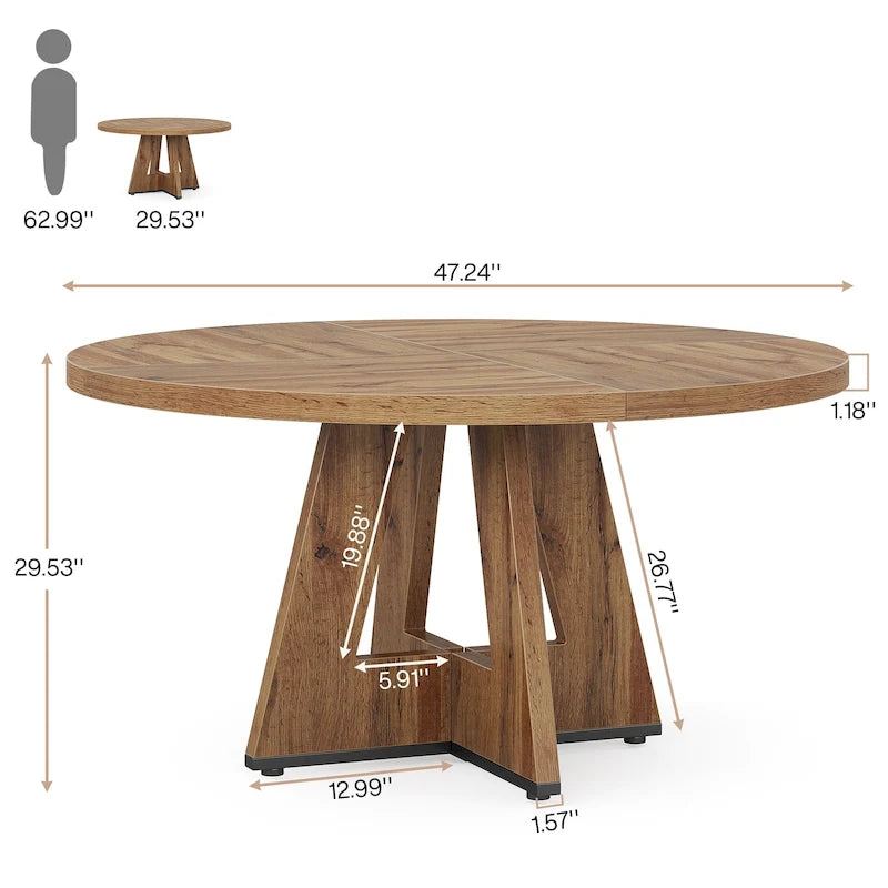 47 Inch Round Dining Table for 4, Wood Farmhouse Dinner Dinning Table for Kitchen Dining Living Room