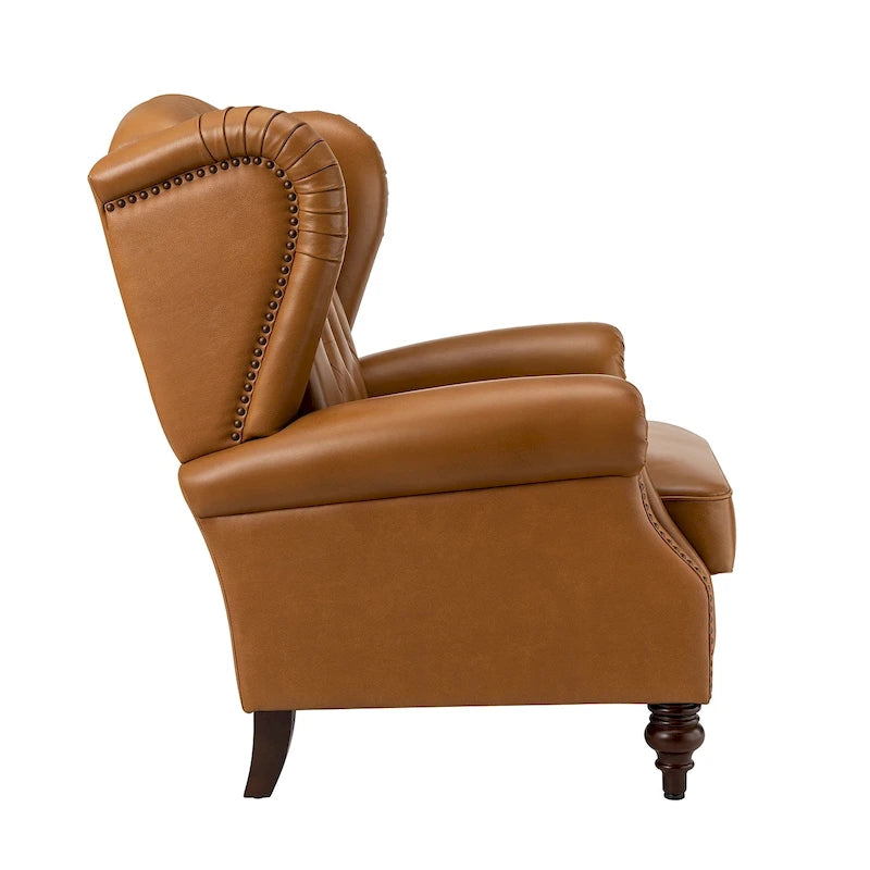 Alex Classic Wingback Leather Armchair with Nailhead Trim Set of 2 by HULALA HOME