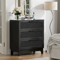 Anmytek Black 3-Drawer Dresser Modern Rattan Chest of Drawers Accent Storage Cabinet for Bedroom