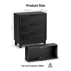 Anmytek Black 3-Drawer Dresser Modern Rattan Chest of Drawers Accent Storage Cabinet for Bedroom