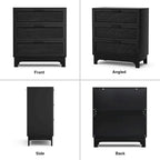 Anmytek Black 3-Drawer Dresser Modern Rattan Chest of Drawers Accent Storage Cabinet for Bedroom