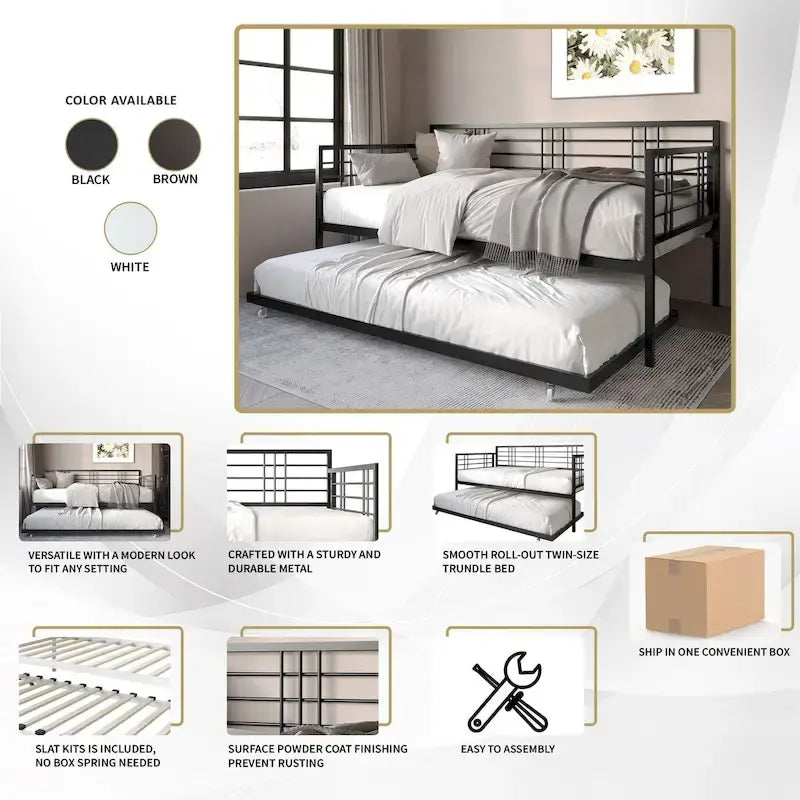 CraftPorch Contemporary Twin Size Metal Daybed with Trundle