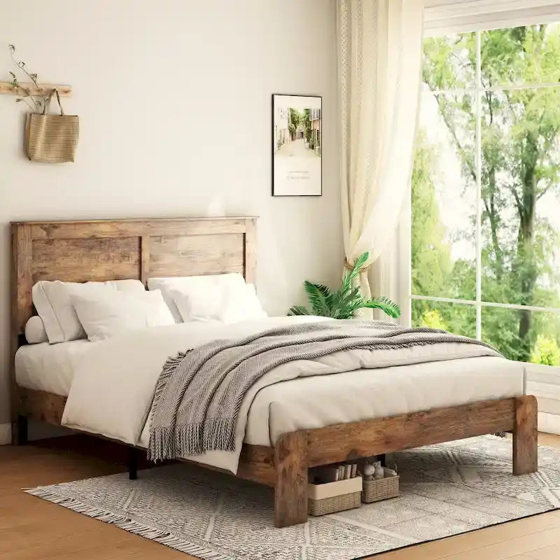 Queen Size Wood Platform Bed Frame For Bedroom