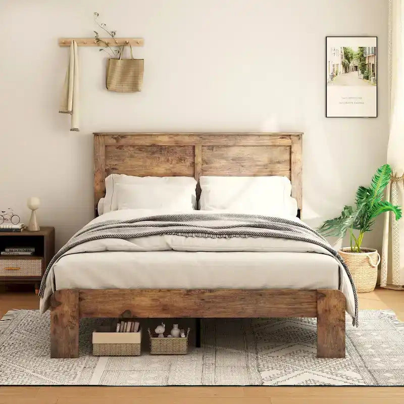 Queen Size Wood Platform Bed Frame For Bedroom