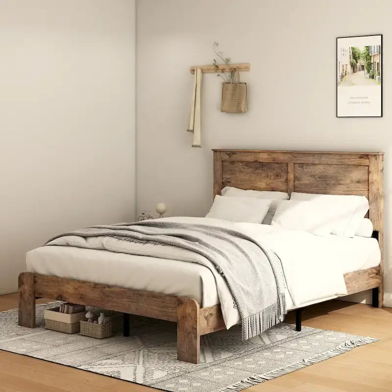Queen Size Wood Platform Bed Frame For Bedroom