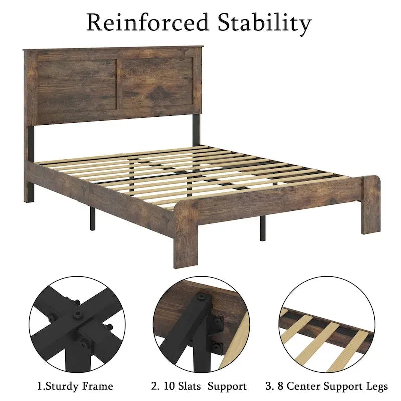 Queen Size Wood Platform Bed Frame For Bedroom