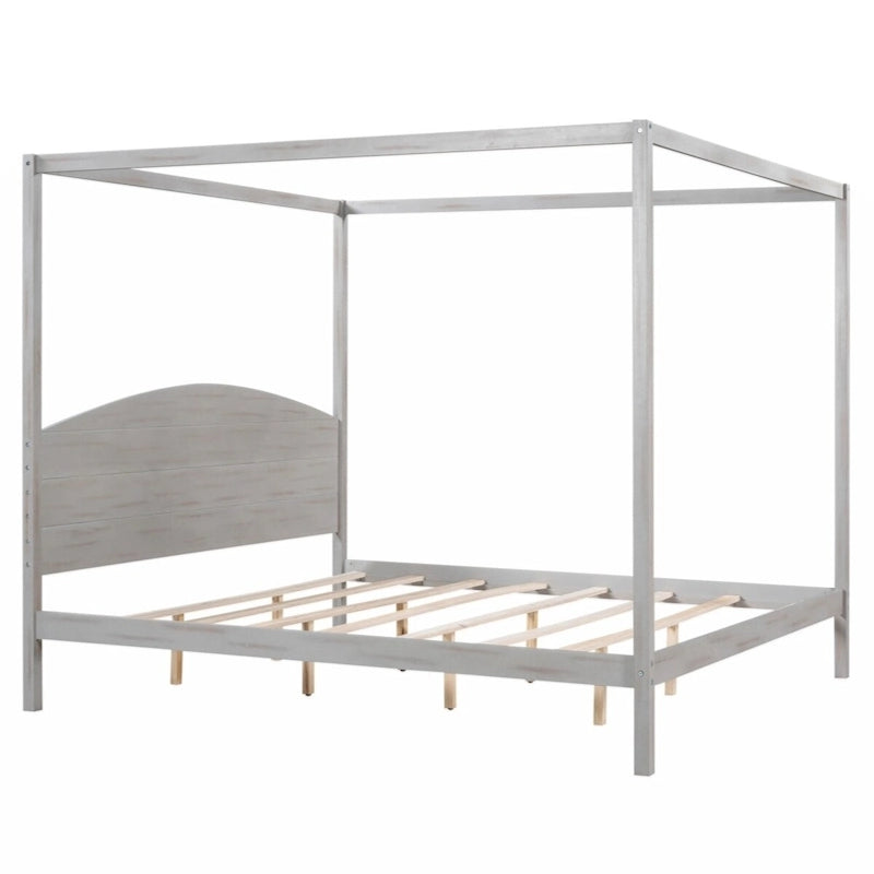 King Size Canopy Platform Bed with Headboard and Support Legs