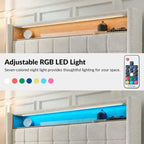 Celia Modern 61.5 Geometric Pattern Bed with Storage Headboard and Warm Night Light by HULALA HOME