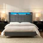 Celia Modern 61.5 Geometric Pattern Bed with Storage Headboard and Warm Night Light by HULALA HOME