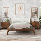 Furniture of America Beau Midcentury 3-Piece Boucle Wingback Low Profile Bedroom Set