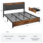 Upholstered Headboard Bed Frame with 4 Storage Drawers