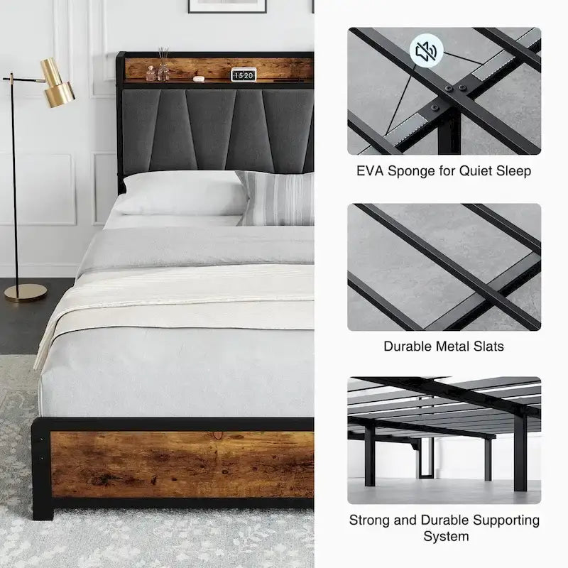 Upholstered Headboard Bed Frame with 4 Storage Drawers