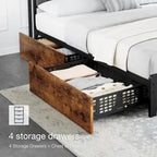 Upholstered Headboard Bed Frame with 4 Storage Drawers