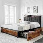 Upholstered Headboard Bed Frame with 4 Storage Drawers