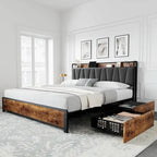 Upholstered Headboard Bed Frame with 4 Storage Drawers