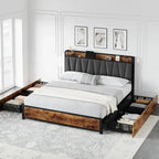 Upholstered Headboard Bed Frame with 4 Storage Drawers