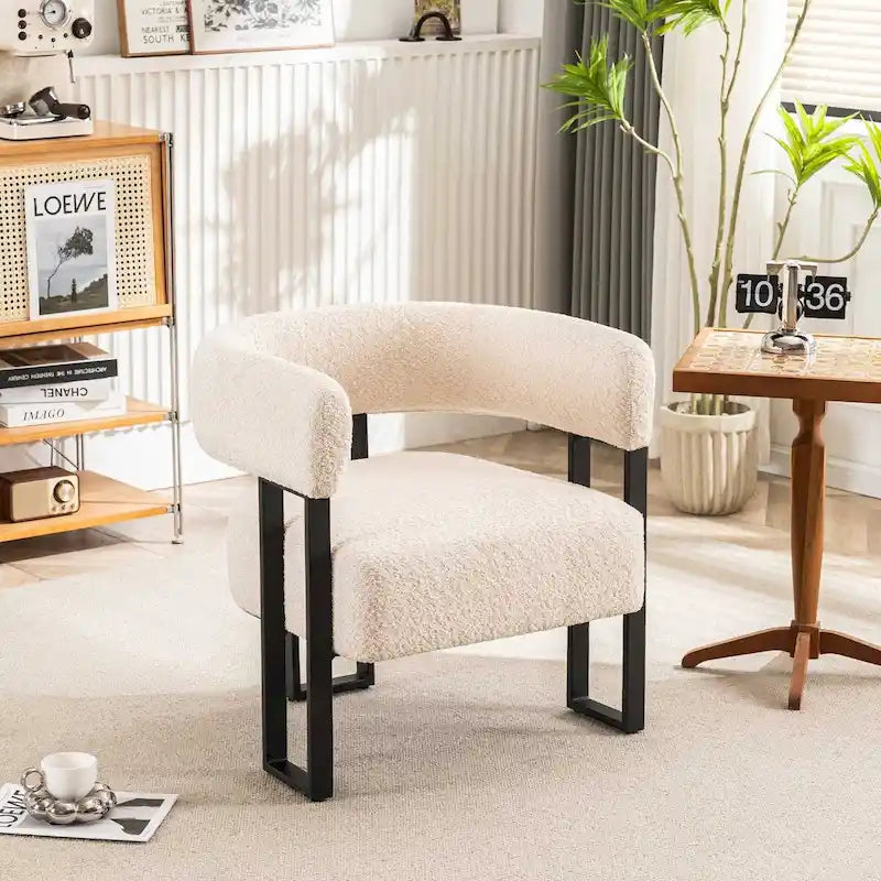 Upholstered Teddy Velvet Single Accent Chair Modern Corner Padded Boucle Armchair for Living Room Bedroom Lounge